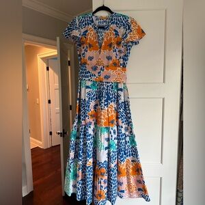 Oliphant Blue and Orange Maxi Dress